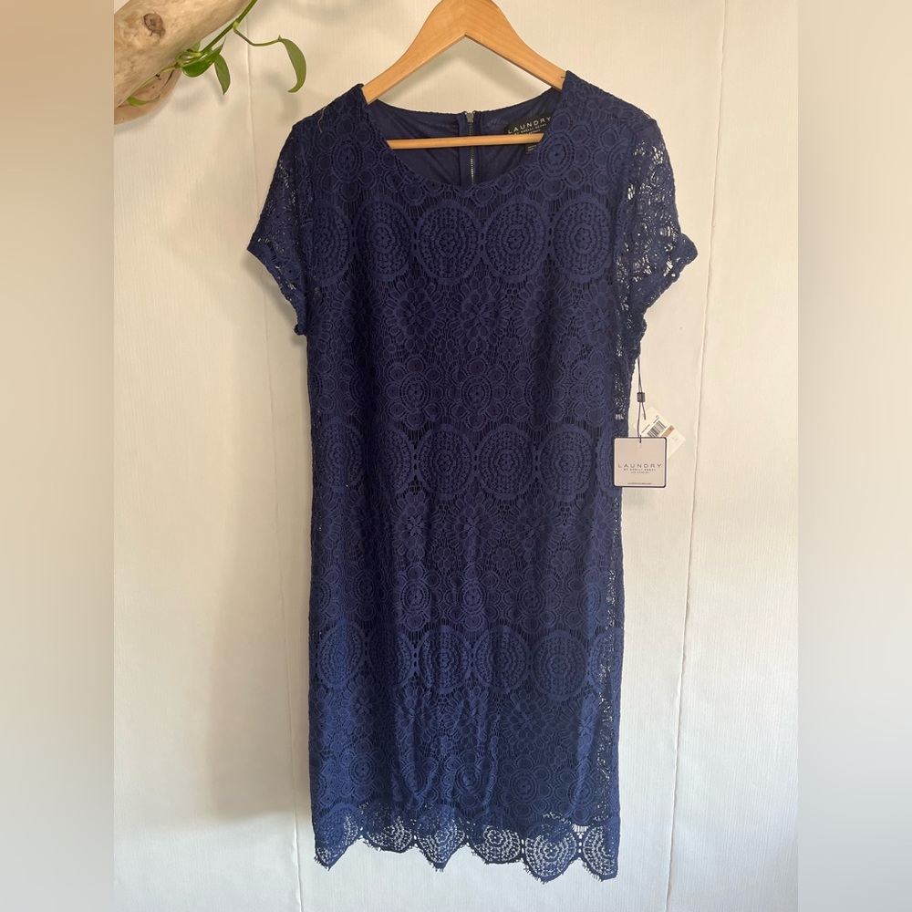 Laundry By Shelli Segal Deep Blue Lace Midi Dress NWT